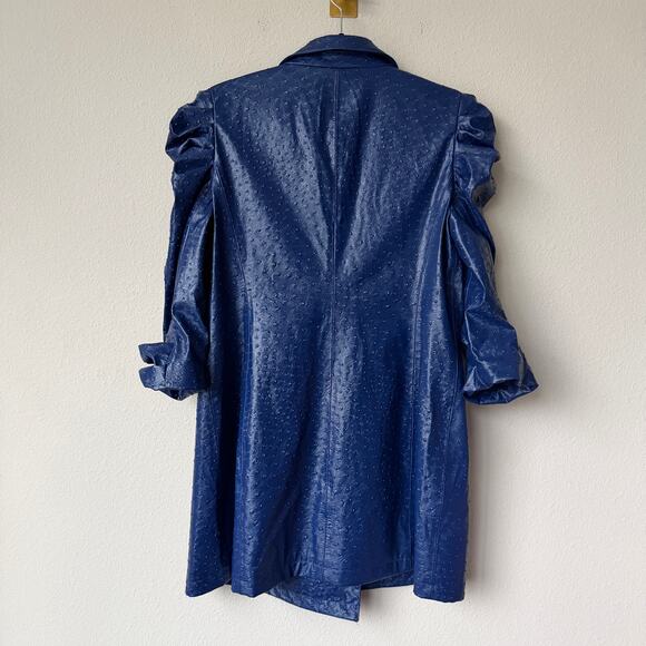 NEW Emily McCarthy Blue Bradshaw Vegan Ostrich Leather Dress Size L - Picture 3 of 5